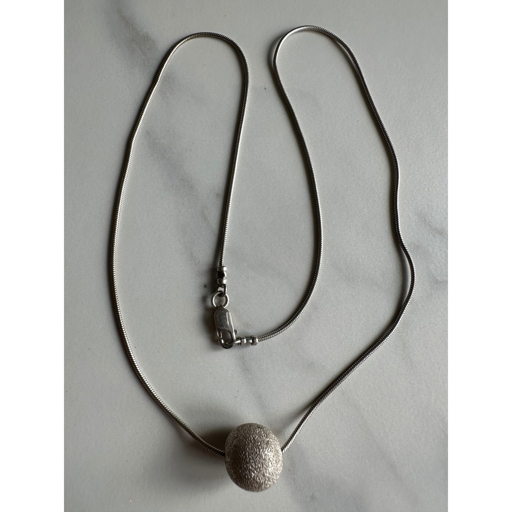 Sterling Silver 925 Snake Chain Necklace Stardust Textured Sphere Slider 17.5"